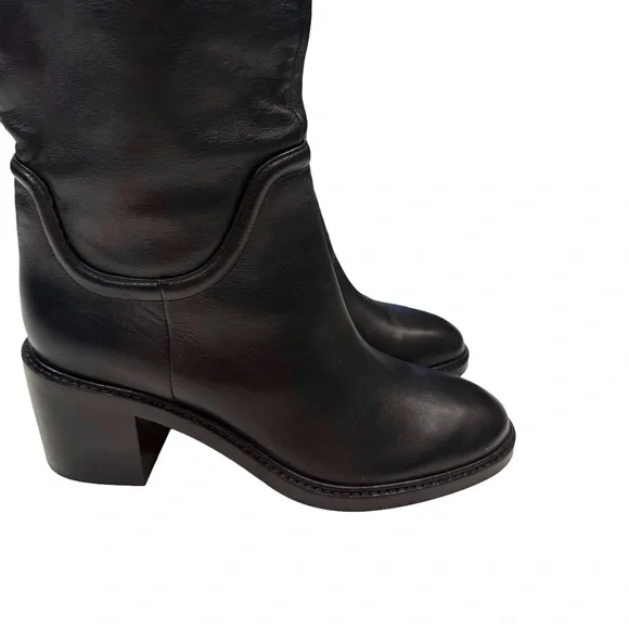 Vince Fabian Women’s Boots Knee High Black Leather Stretch Calf NEW Sz 7.5